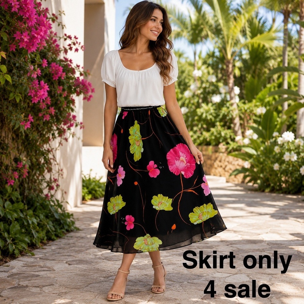 Ronni Nicole Petite Floral Skirt Black A-Line Rhinestone Accents *SIZE UNKNOWN